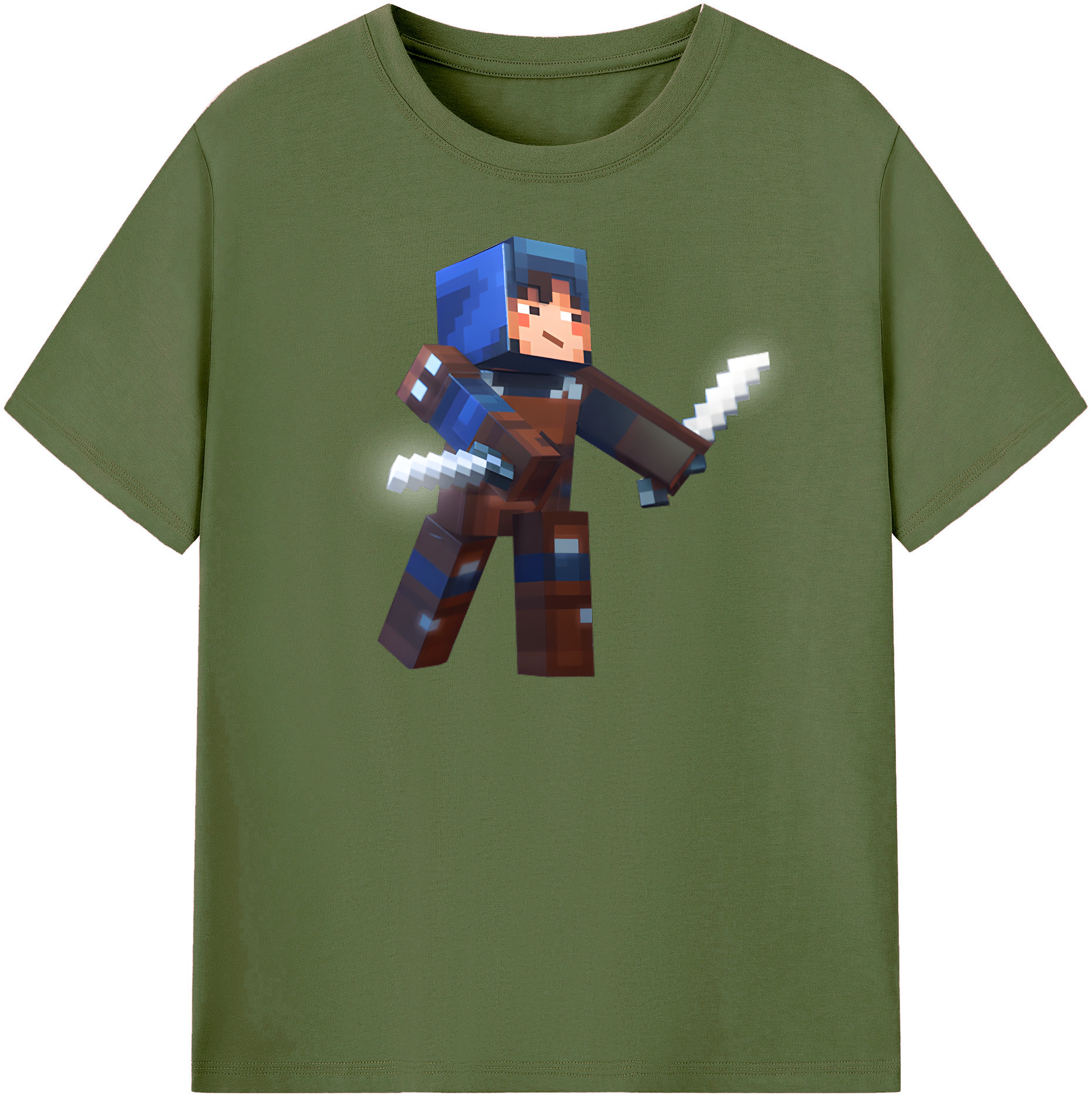 （画像用） マインクラフト ブロックの世界 Minecraft MC Block world 綿100％半袖Tシャツ（フロントプリント）